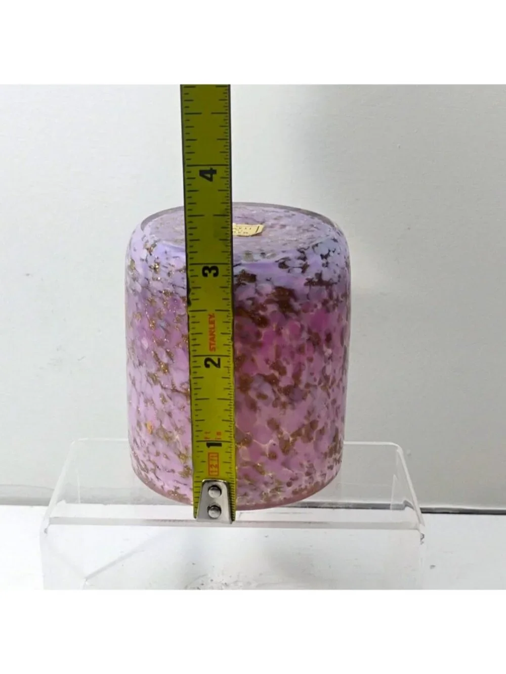 Vtg Murano Pink Gold Glitter Votive Candle Holder or Cup 3